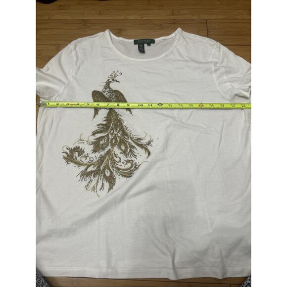 Lauren Ralph Lauren White Short Sleeve Tee W/Gold Peacock Classic Americana XL - Picture 6 of 7